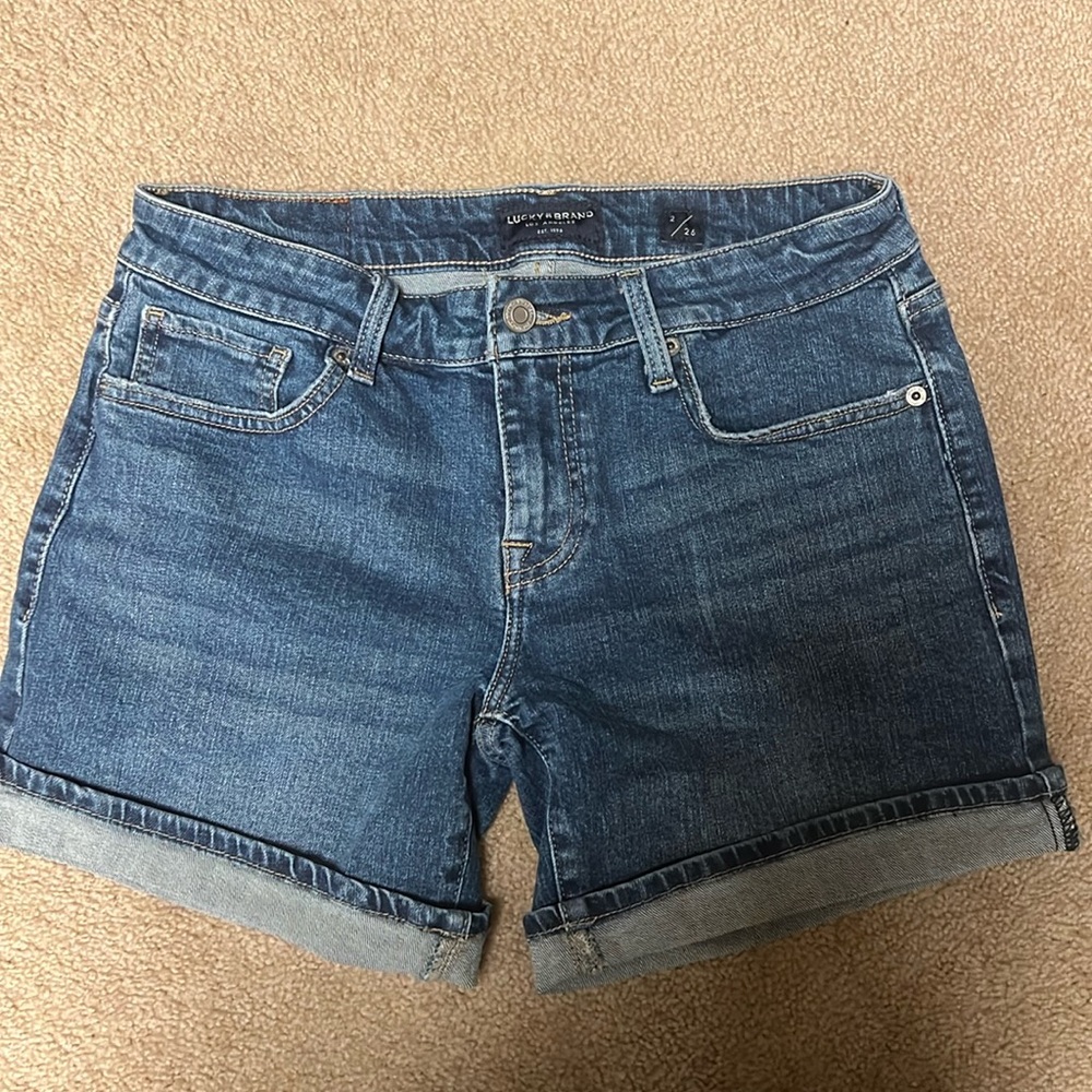 LUCKY BRAND WOMENS SIZE 2 BLUE DENIM JEAN SHORTS ROLL UP EXCELLENT WORN ONCE